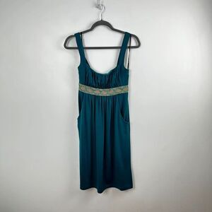Intrigue Sleeveless Empire Waist Teal Dress With Pockets Size Medium